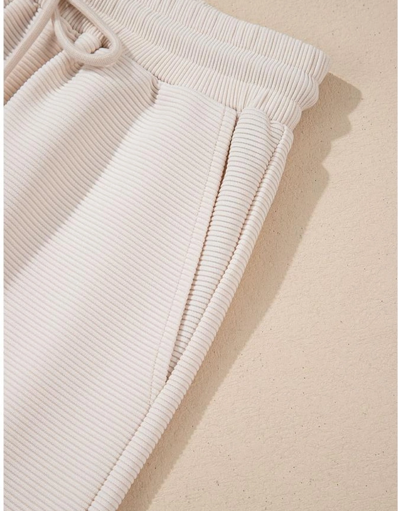 Apricot Textured Ruffled Sleeve Zipped Top and Wide Leg Pants Set