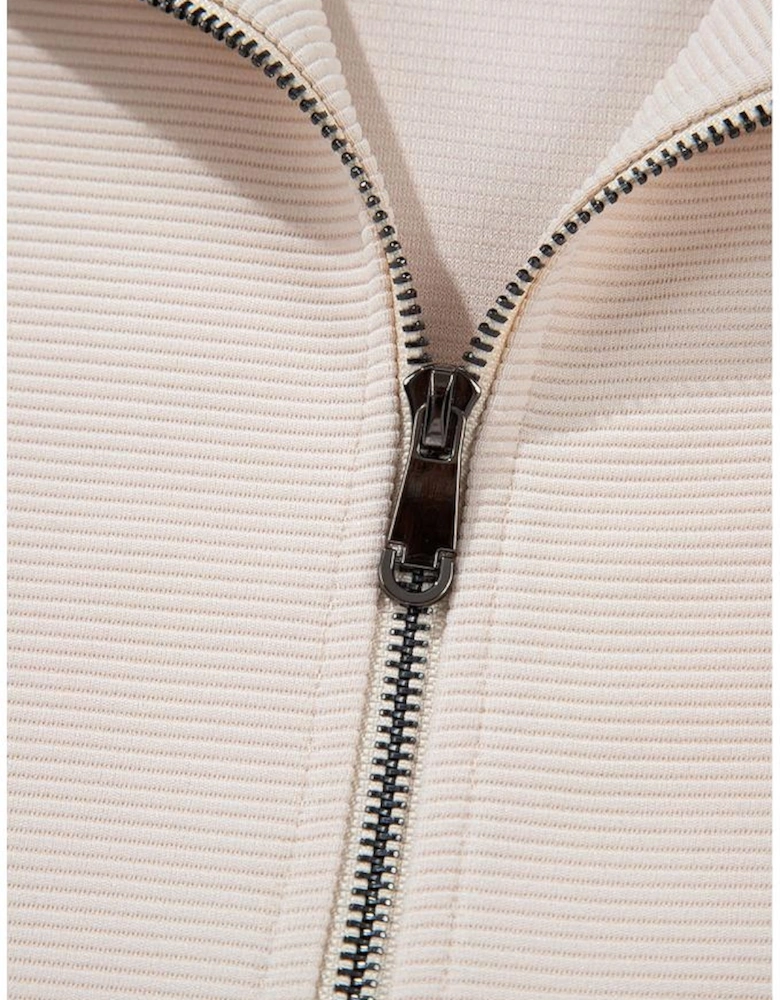 Apricot Textured Ruffled Sleeve Zipped Top and Wide Leg Pants Set