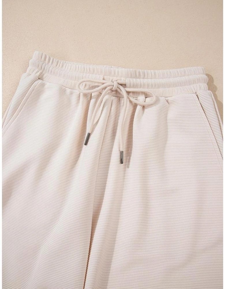 Apricot Textured Ruffled Sleeve Zipped Top and Wide Leg Pants Set