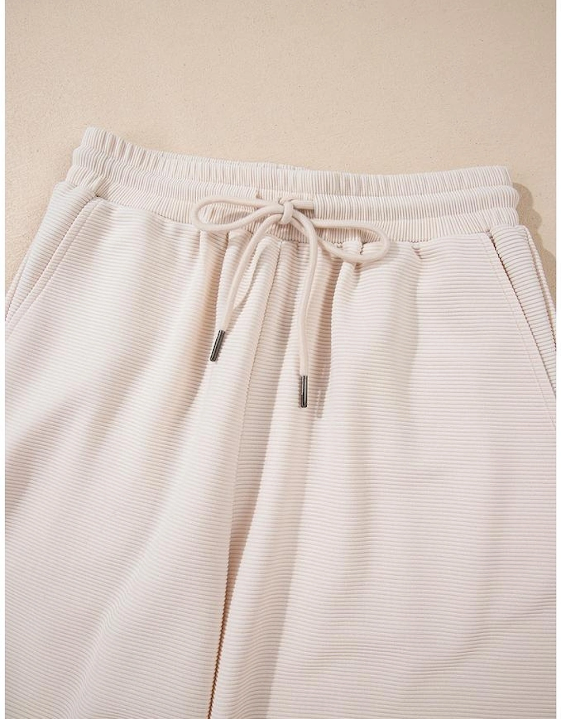 Apricot Textured Ruffled Sleeve Zipped Top and Wide Leg Pants Set