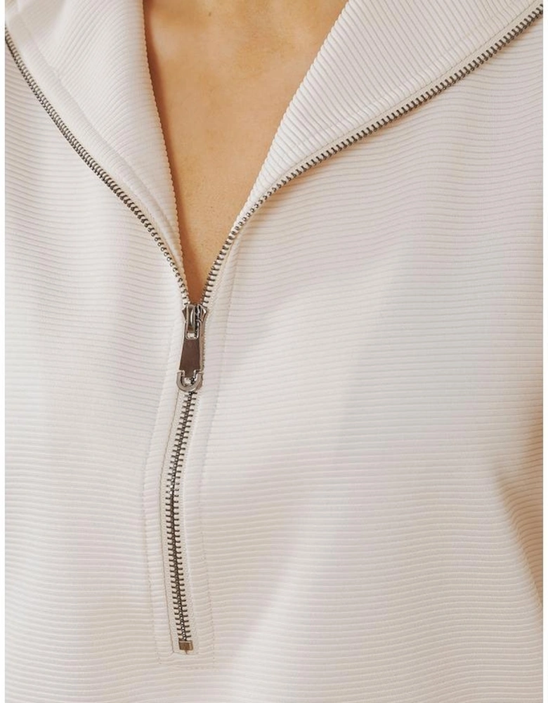 Apricot Textured Ruffled Sleeve Zipped Top and Wide Leg Pants Set