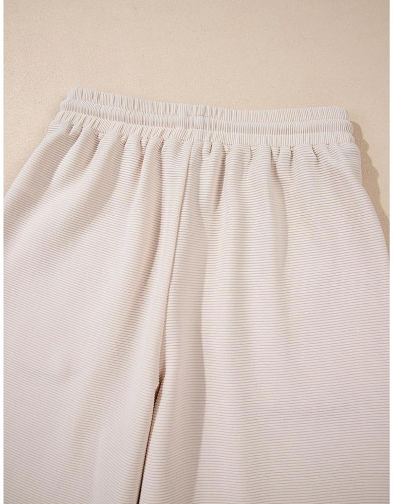 Apricot Textured Ruffled Sleeve Zipped Top and Wide Leg Pants Set