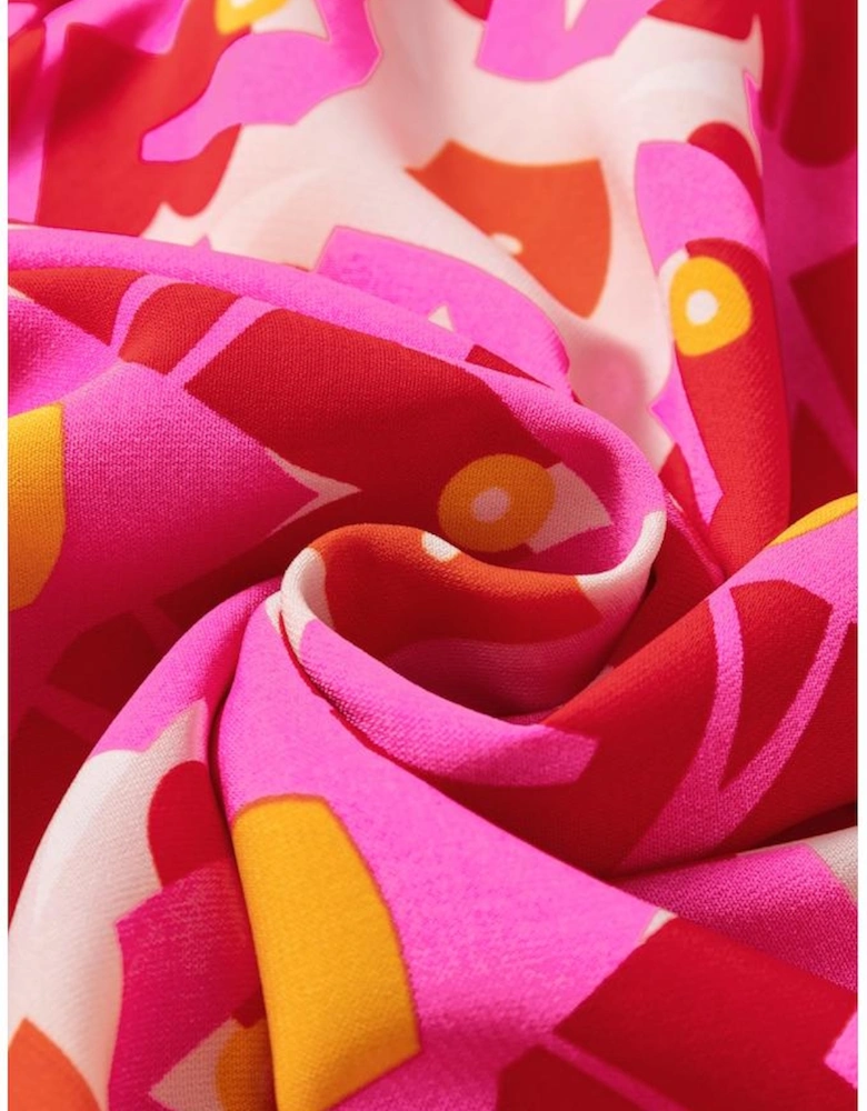 Strawberry Pink Geo Print V-neck Maxi Dress