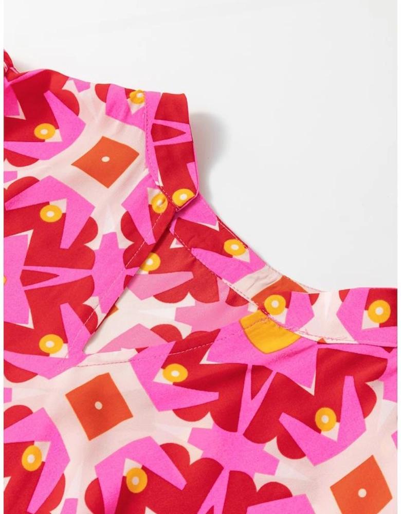 Strawberry Pink Geo Print V-neck Maxi Dress