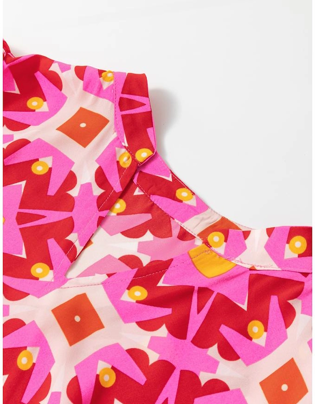 Strawberry Pink Geo Print V-neck Maxi Dress