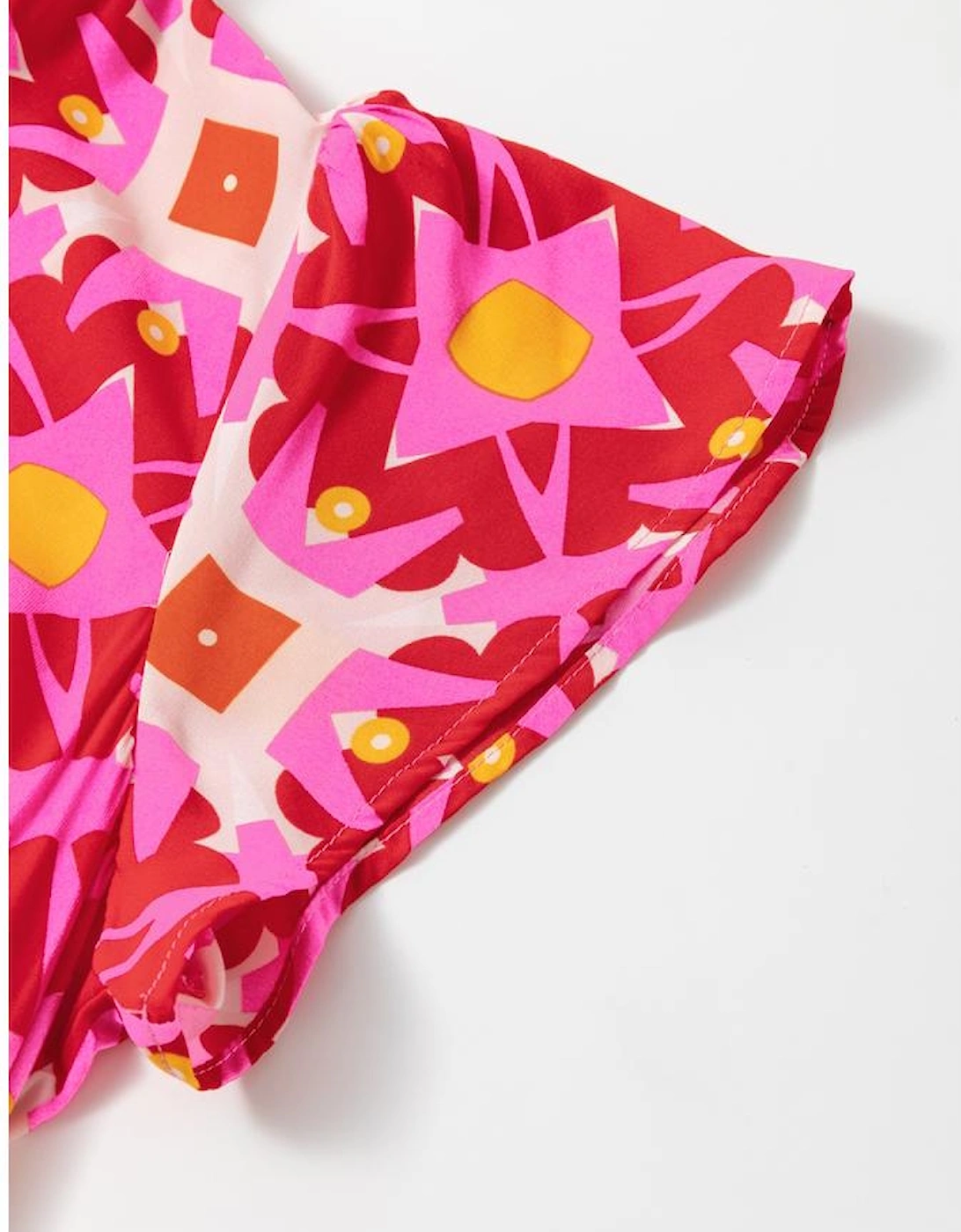 Strawberry Pink Geo Print V-neck Maxi Dress