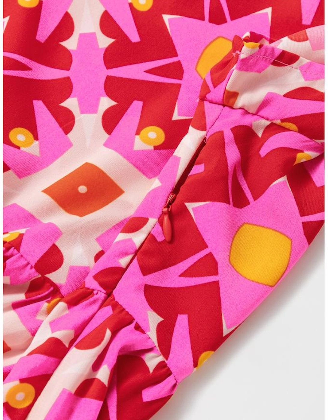 Strawberry Pink Geo Print V-neck Maxi Dress