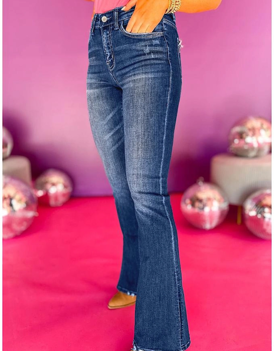 Dirty blue Plus Size High Waist Side Slits Flare Jeans, 9 of 8