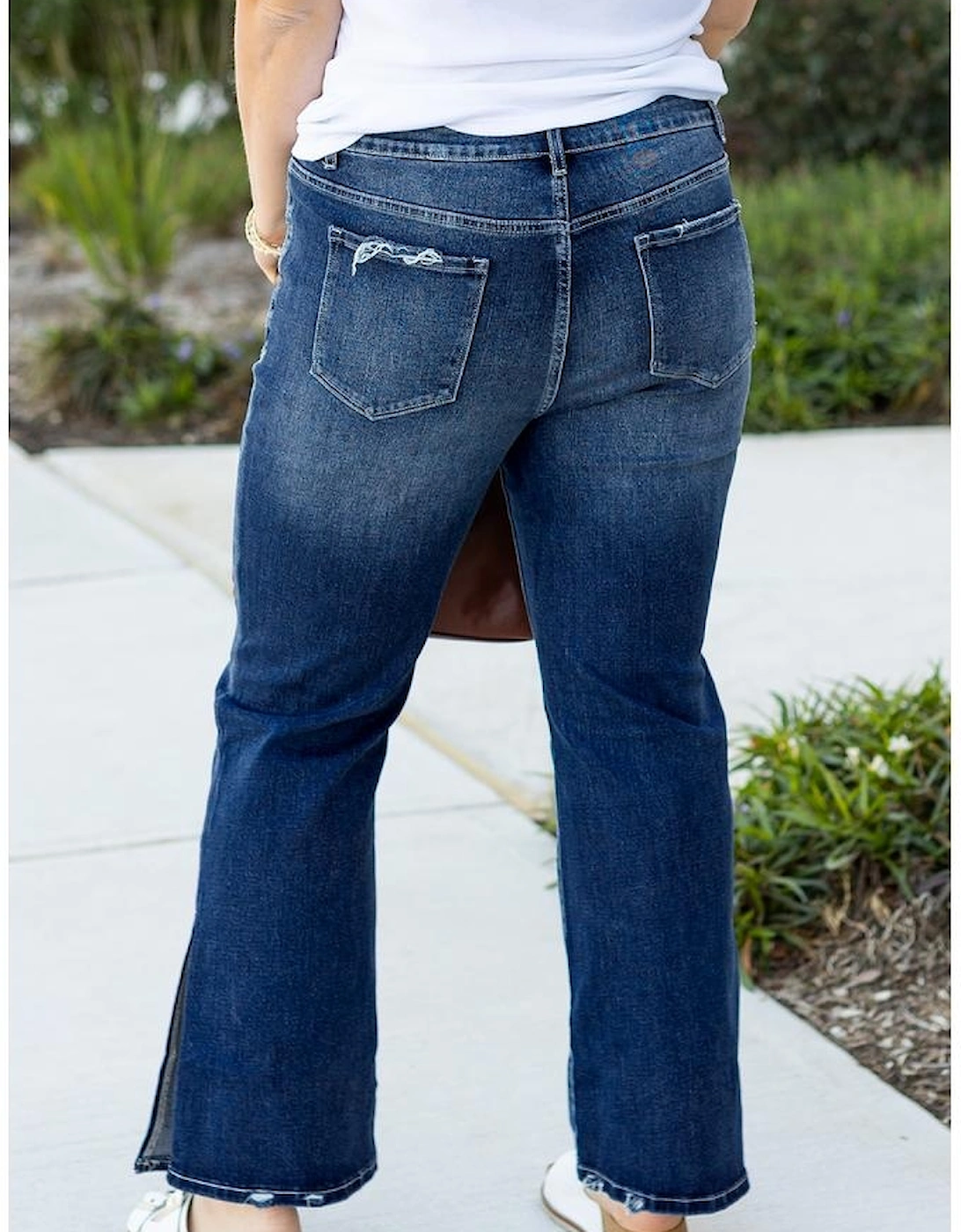 Dirty blue Plus Size High Waist Side Slits Flare Jeans