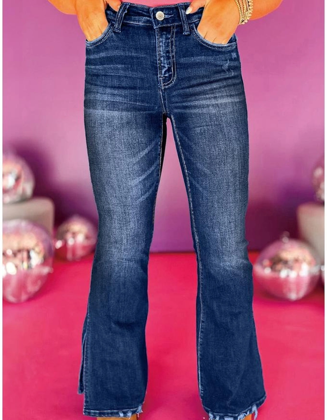 Dirty blue Plus Size High Waist Side Slits Flare Jeans