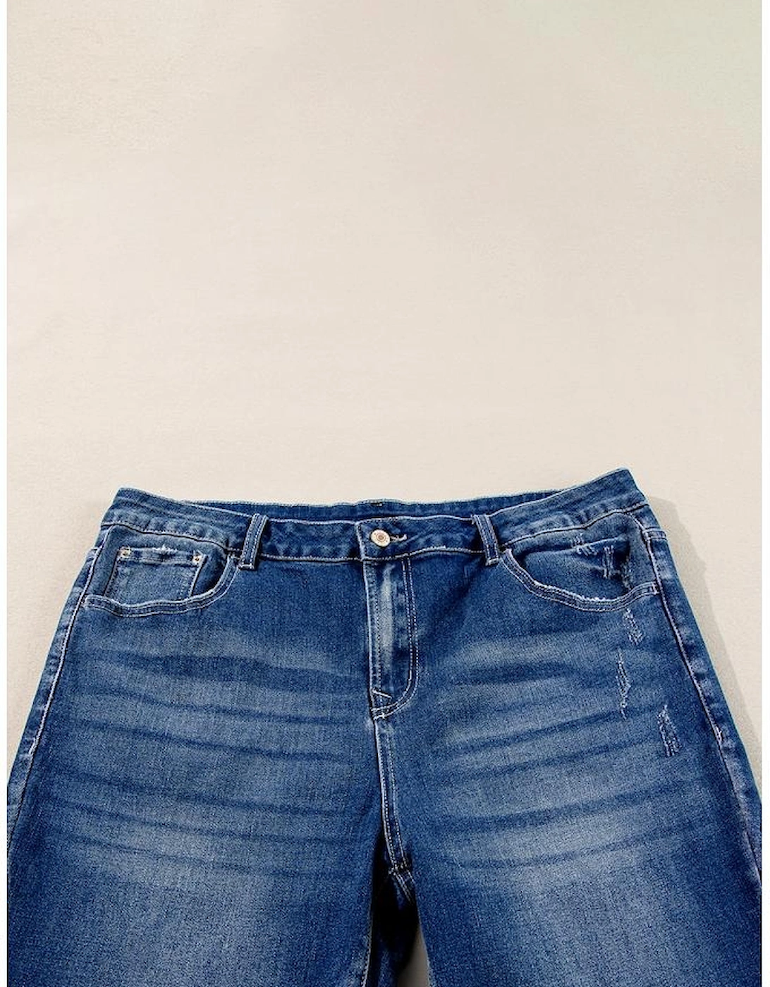 Dirty blue Plus Size High Waist Side Slits Flare Jeans