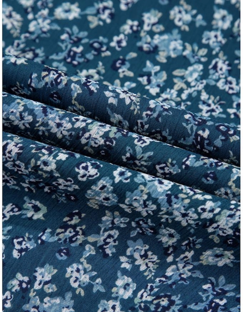 Blue Floral Print Sweetheart Neck Shirred Back Mini Dress