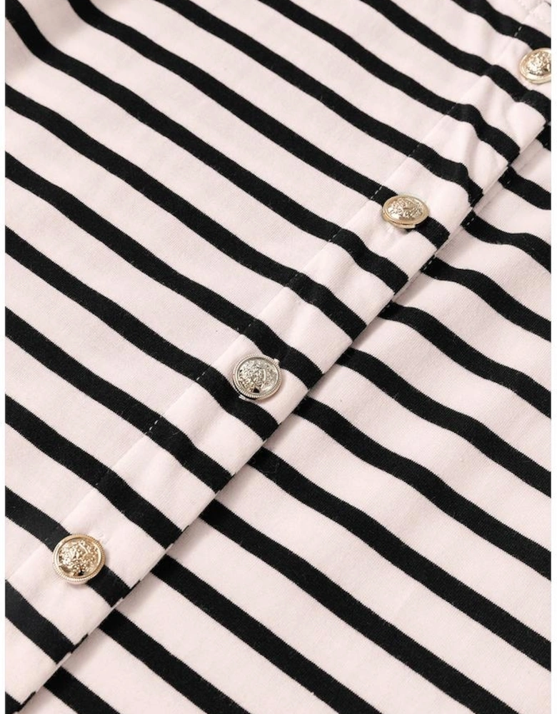 White Striped Print Sleeveless Buttoned Maxi Dress