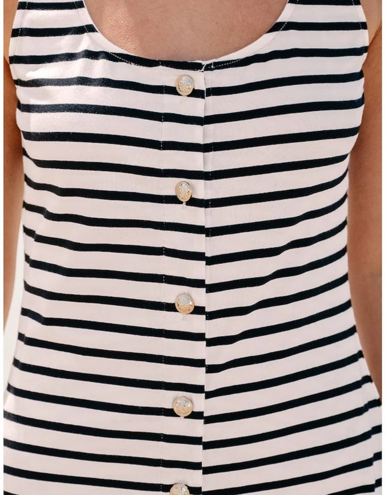 White Striped Print Sleeveless Buttoned Maxi Dress