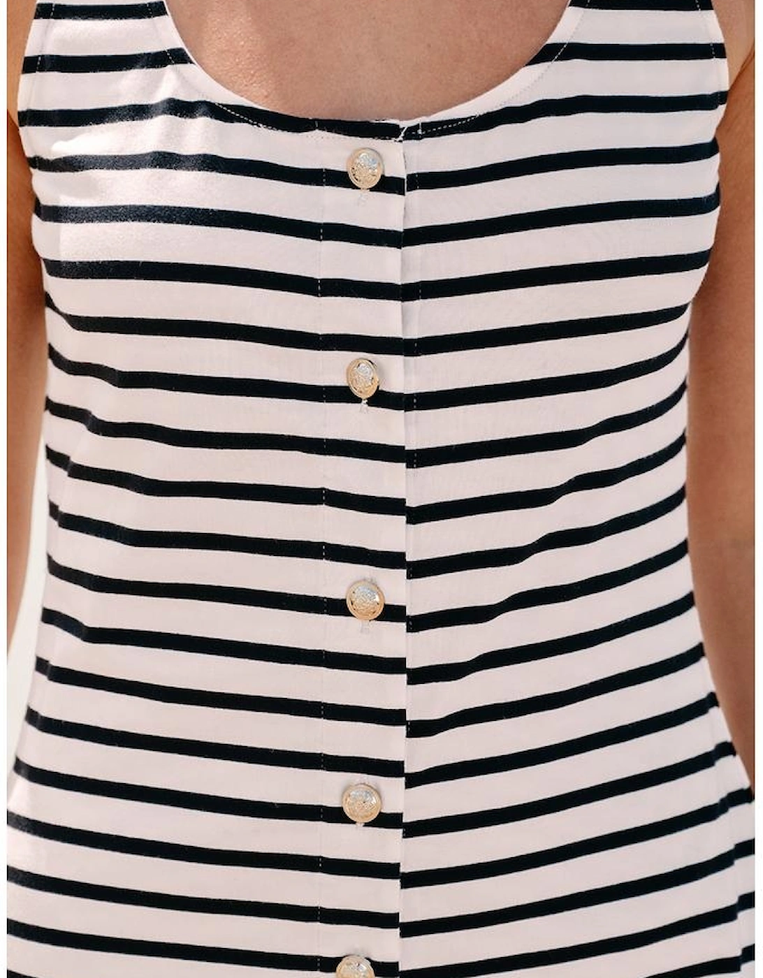 White Striped Print Sleeveless Buttoned Maxi Dress