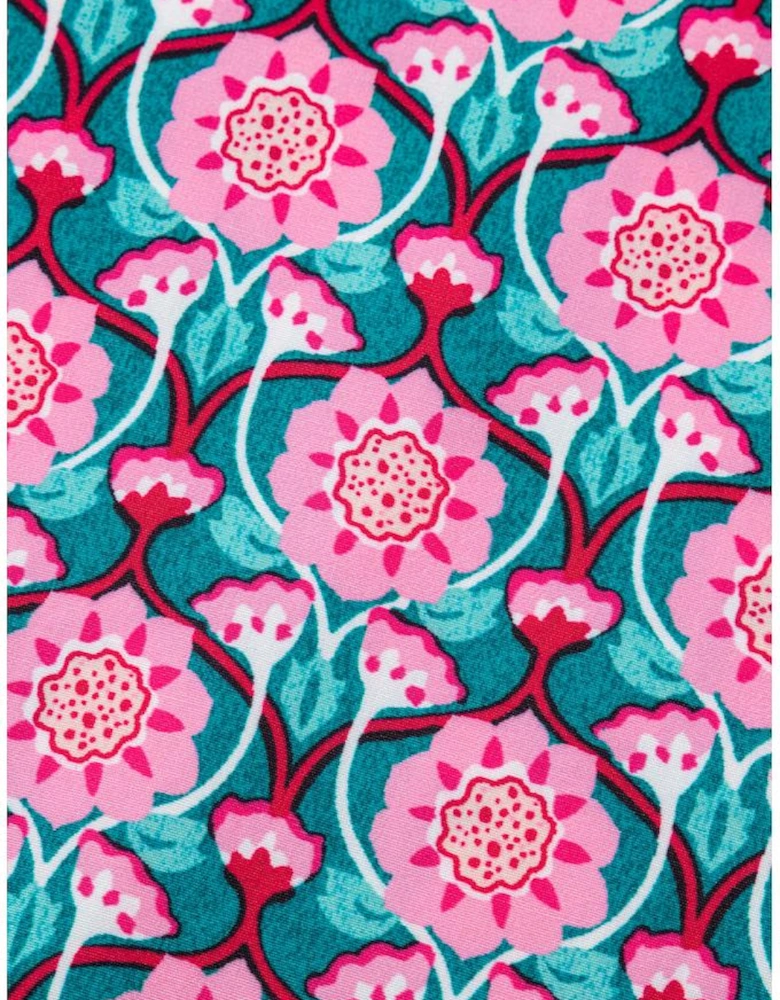 Sachet Pink V-Neck Ruffle Abstract Floral Print Puff Sleeve Top