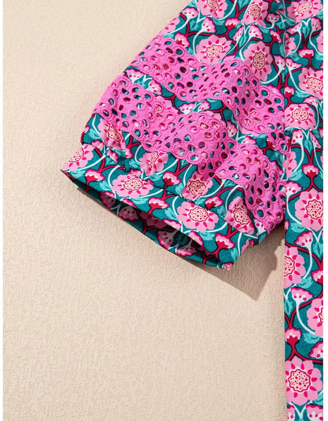 Sachet Pink V-Neck Ruffle Abstract Floral Print Puff Sleeve Top