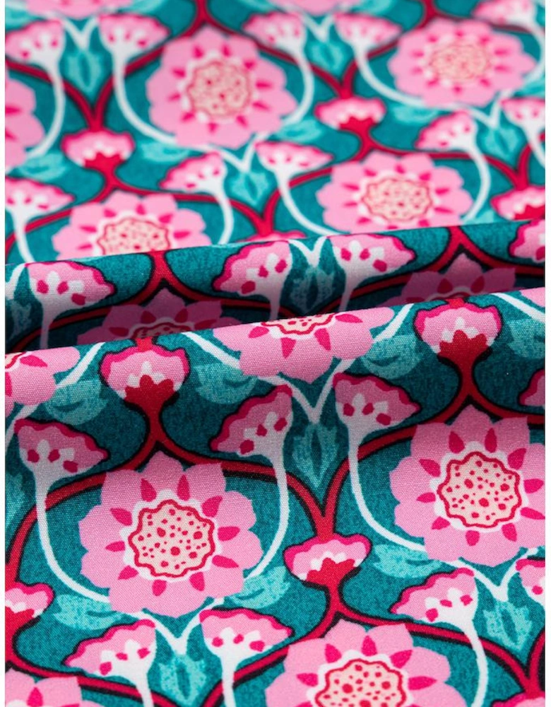 Sachet Pink V-Neck Ruffle Abstract Floral Print Puff Sleeve Top