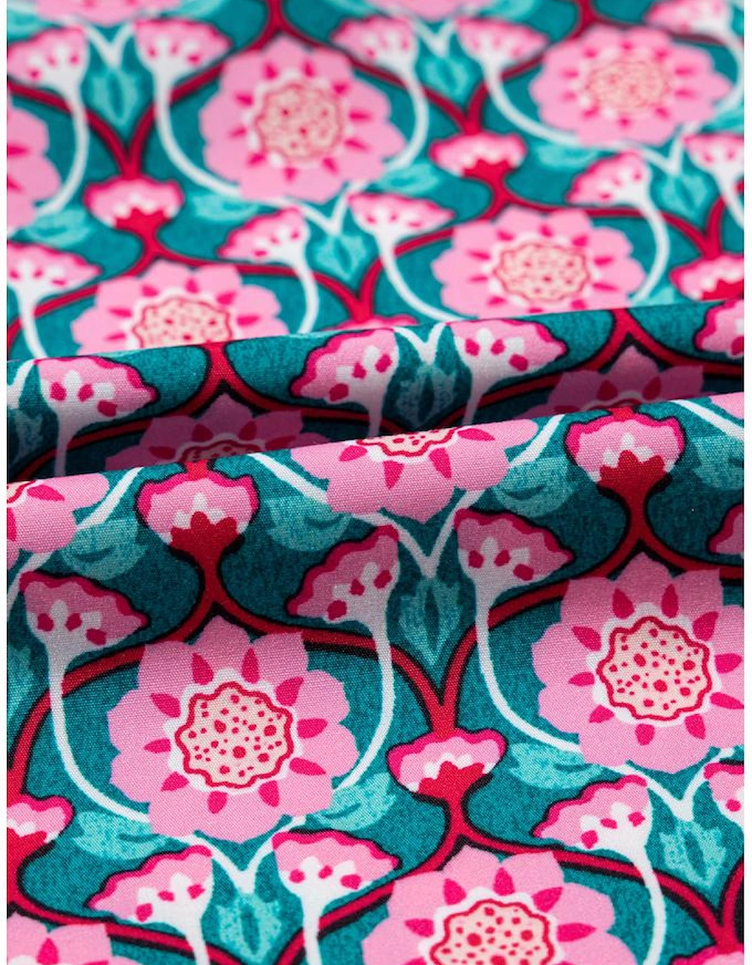 Sachet Pink V-Neck Ruffle Abstract Floral Print Puff Sleeve Top