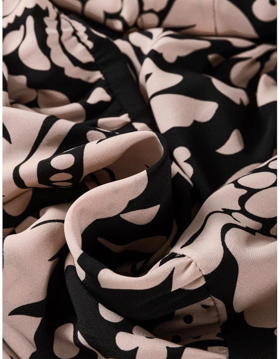 Black Plus Size Floral Printed Puff Sleeve Collared Maxi Dress