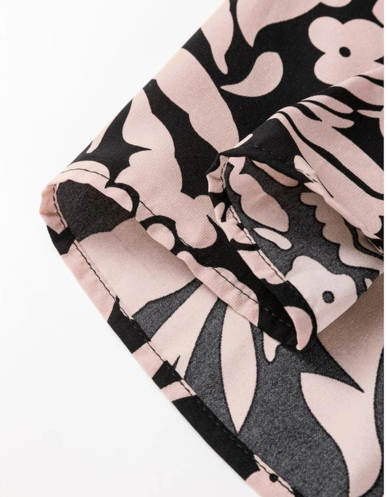 Black Plus Size Floral Printed Puff Sleeve Collared Maxi Dress