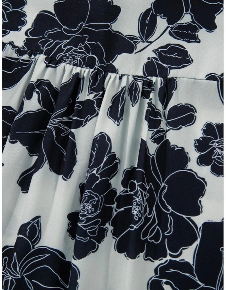 Black Floral Bubble Sleeve Casual Shirt