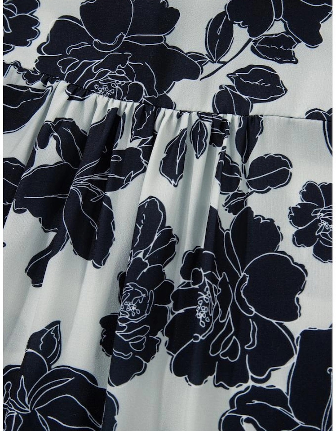 Black Floral Bubble Sleeve Casual Shirt