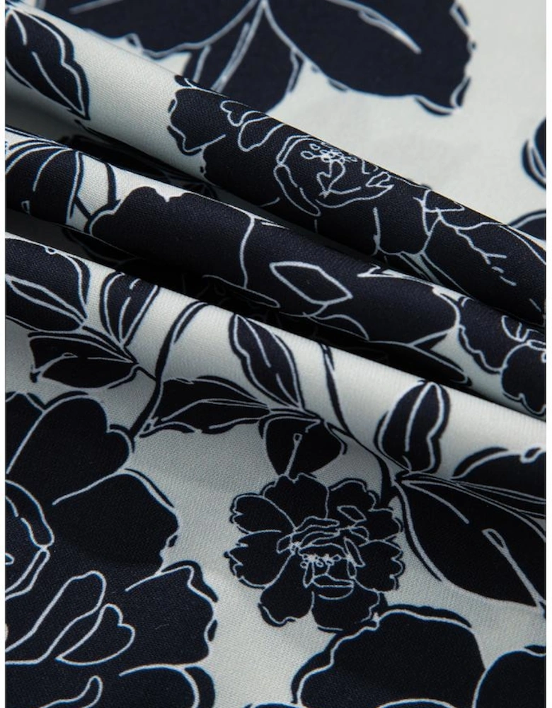 Black Floral Bubble Sleeve Casual Shirt