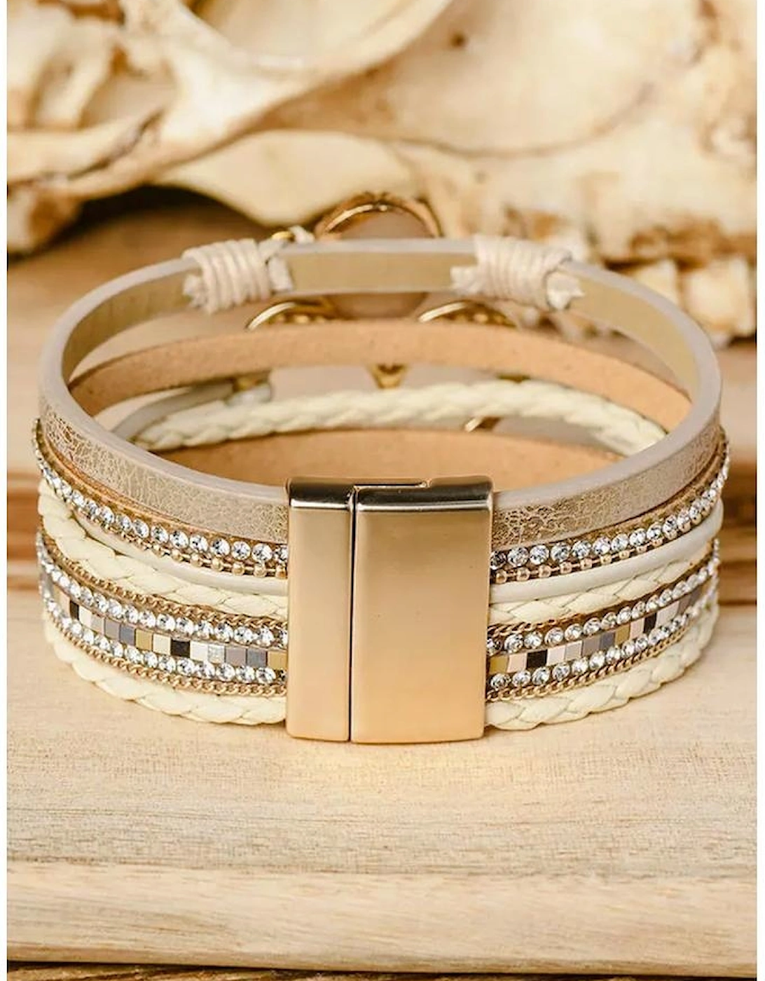 Beige Bohemian Heart Rhinestone Magnetic Buckle Bracelet, 4 of 3