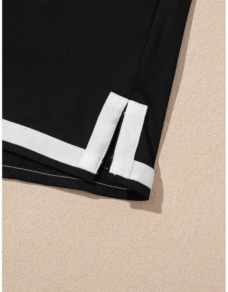 Black Contrast Trim Tee and Shorts Set