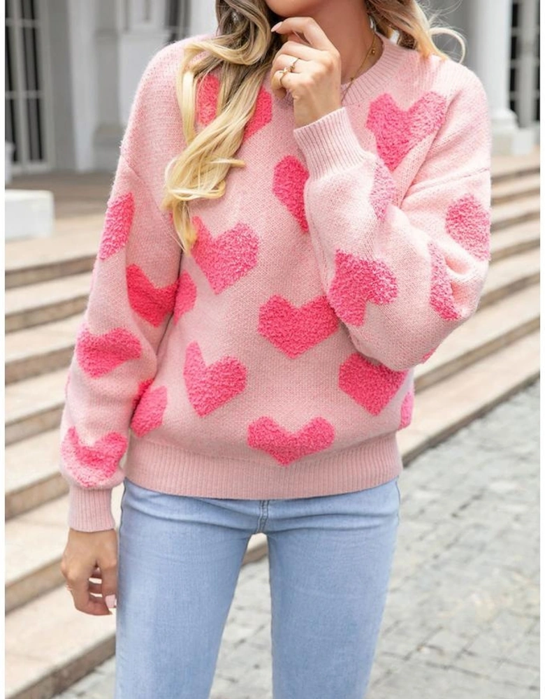 Light Pink Valentine’s Day Heart Jacquard Knit Sweater