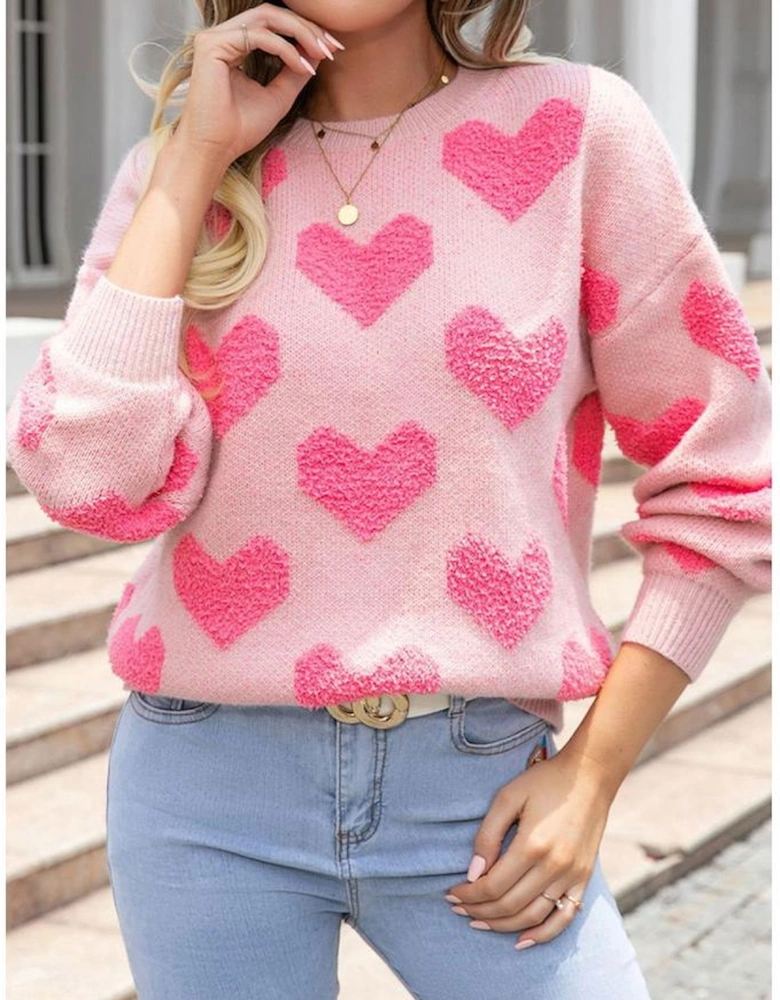 Light Pink Valentine’s Day Heart Jacquard Knit Sweater