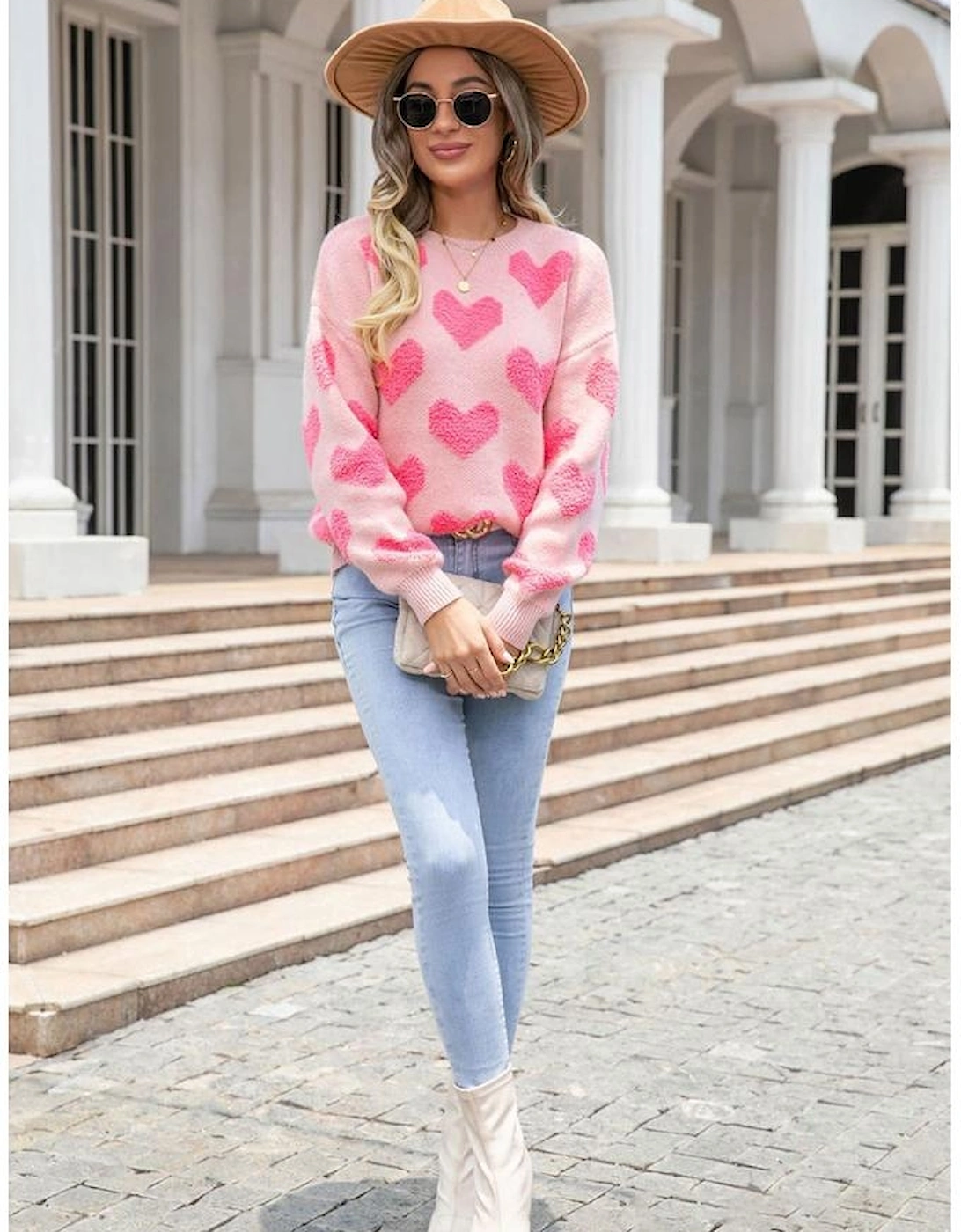 Light Pink Valentine’s Day Heart Jacquard Knit Sweater, 10 of 9