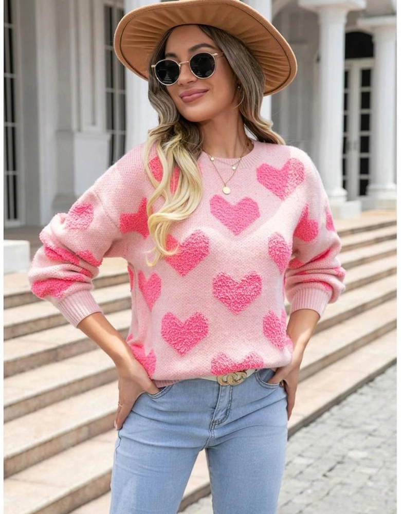 Light Pink Valentine’s Day Heart Jacquard Knit Sweater
