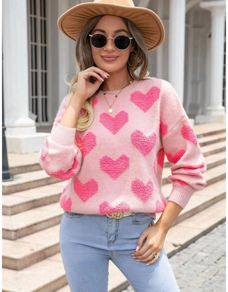 Light Pink Valentine’s Day Heart Jacquard Knit Sweater
