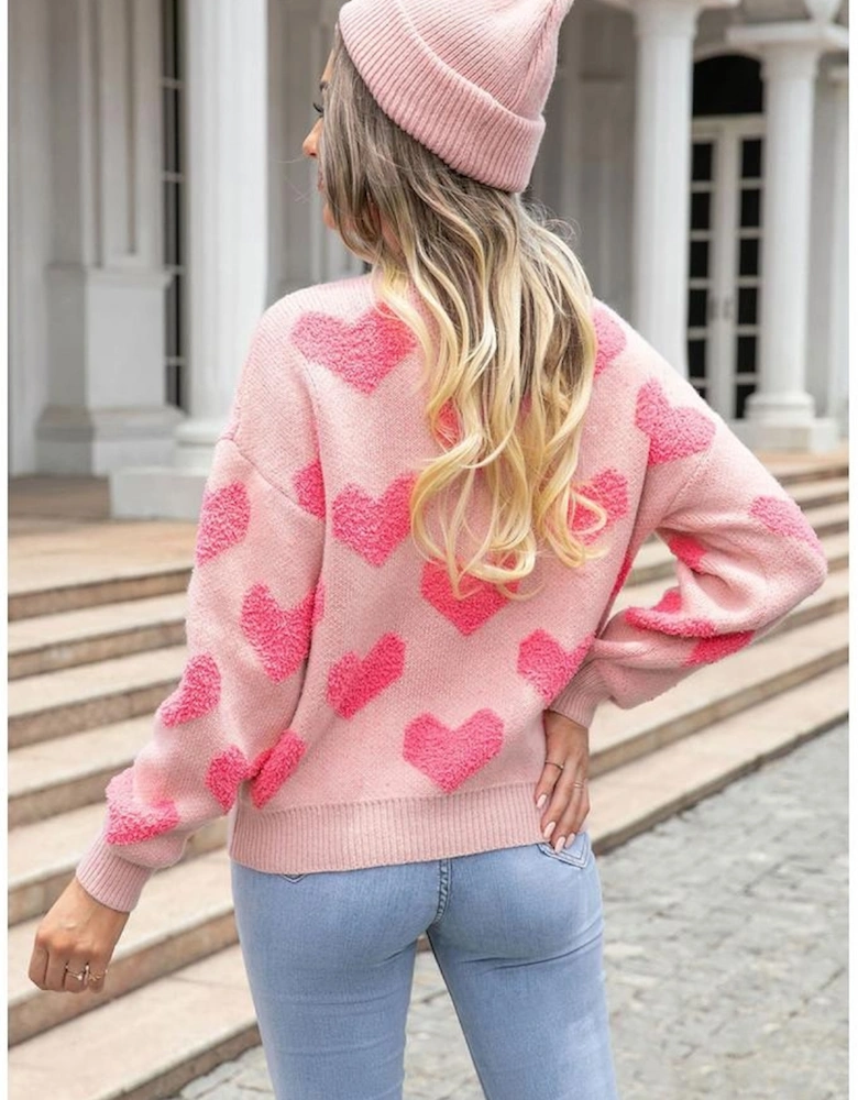 Light Pink Valentine’s Day Heart Jacquard Knit Sweater