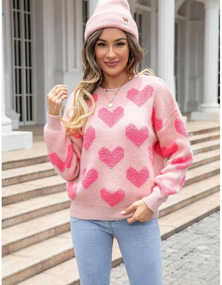 Light Pink Valentine’s Day Heart Jacquard Knit Sweater