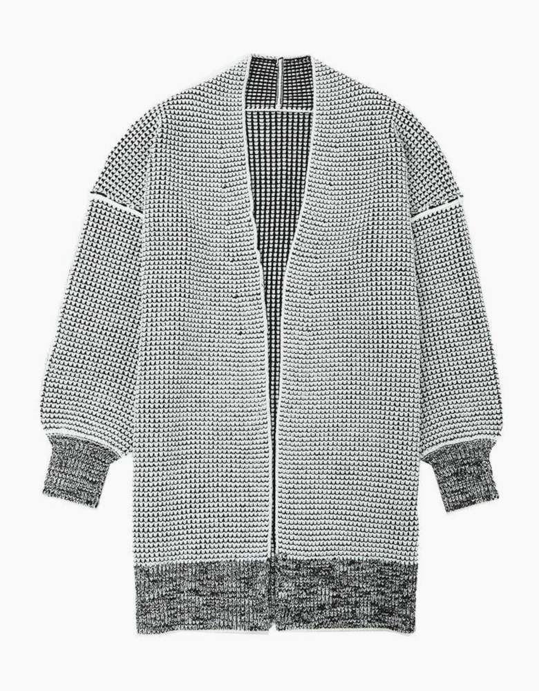 Gray Plaid Knitted Long Open Front Cardigan