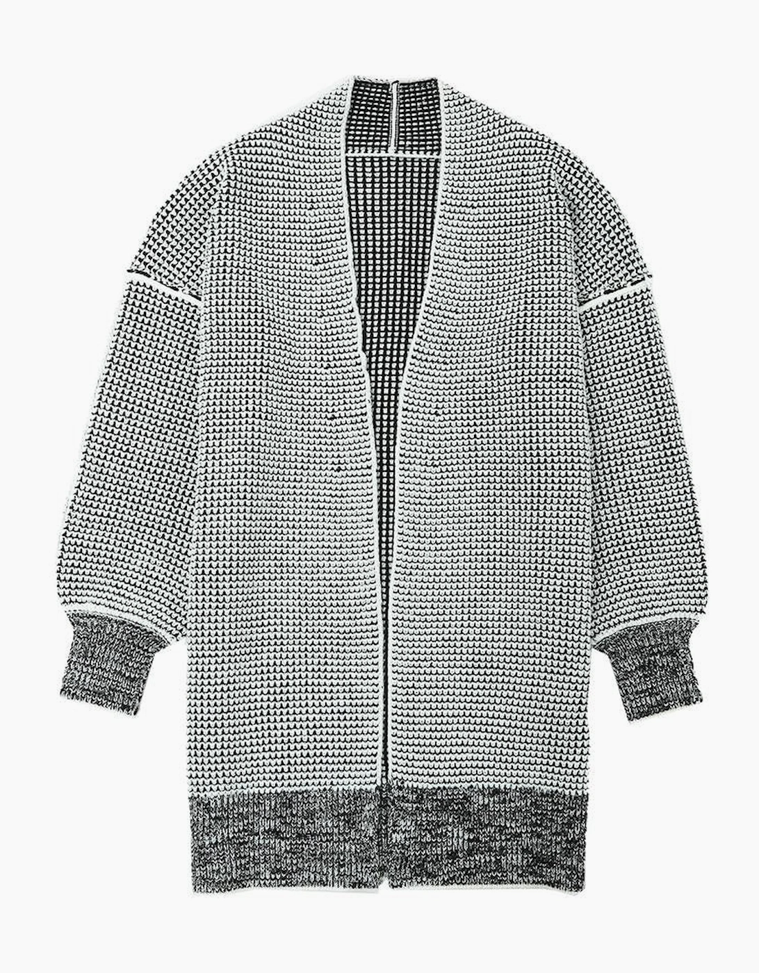 Gray Plaid Knitted Long Open Front Cardigan