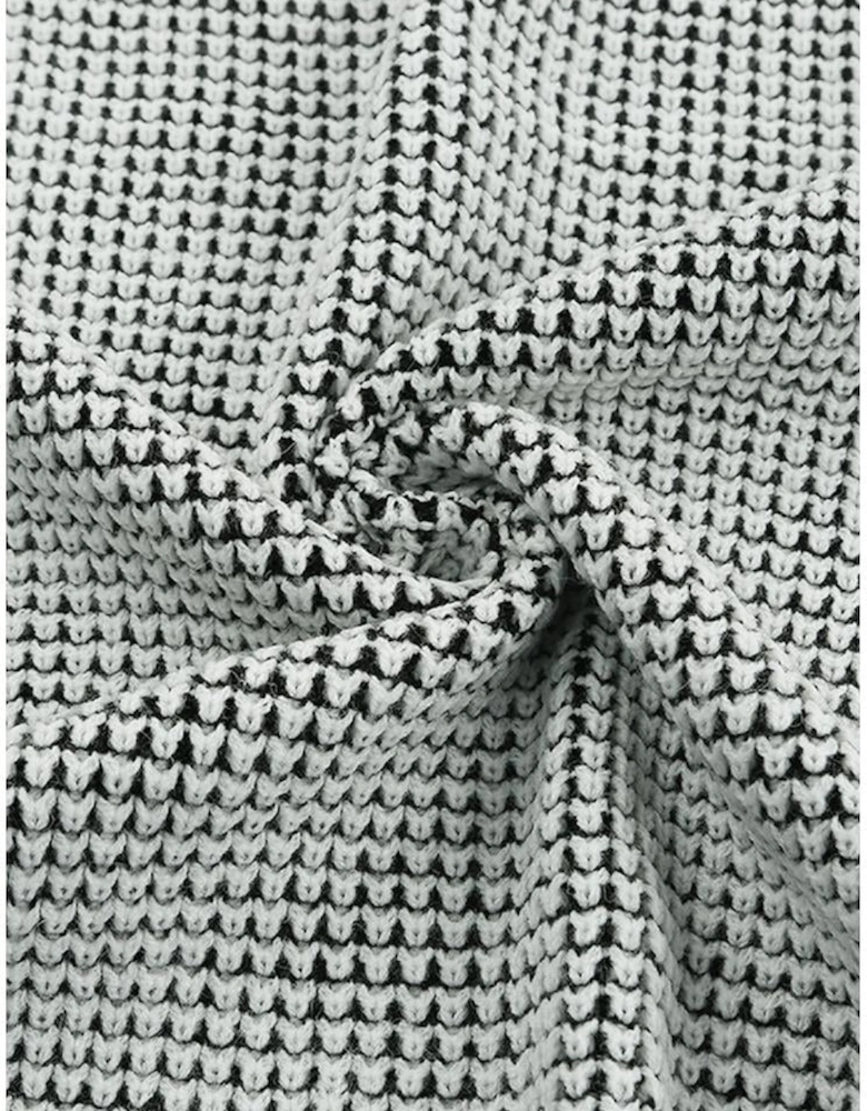 Gray Plaid Knitted Long Open Front Cardigan