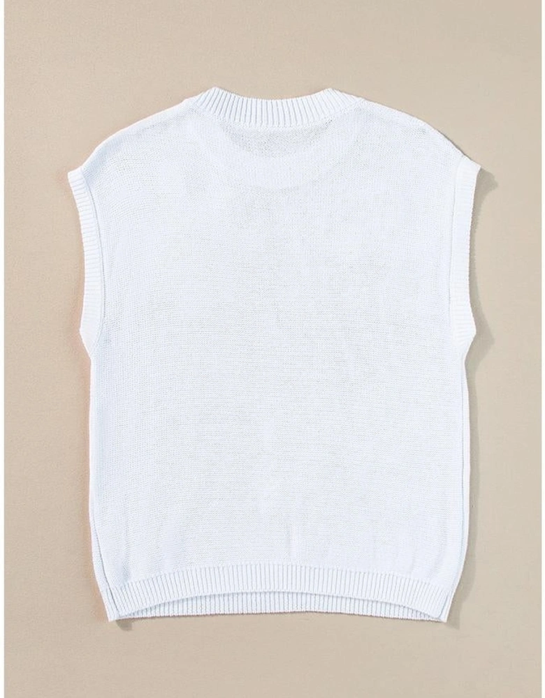 White Multi Crochet Flower Knit Short Sleeve Sweater Tops