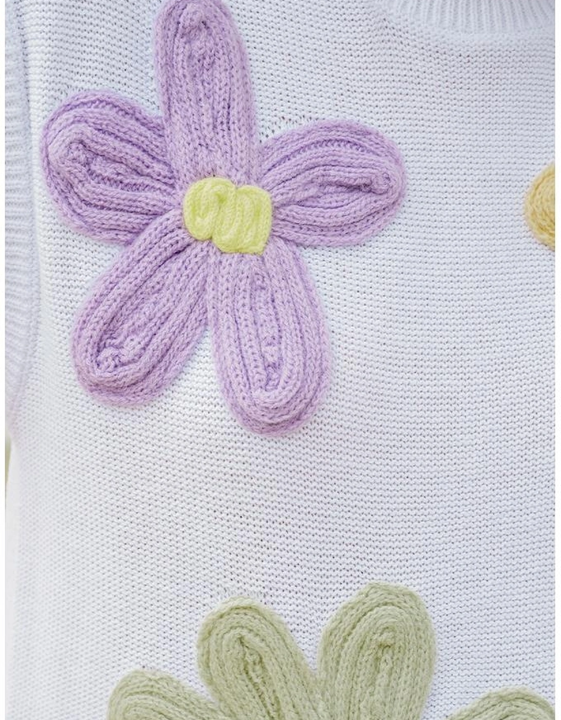 White Multi Crochet Flower Knit Short Sleeve Sweater Tops