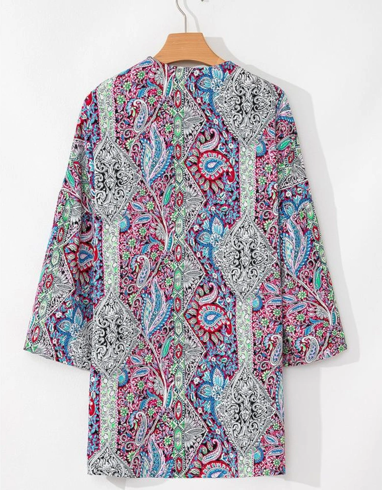 Red Paisley Print Open Front Kimono