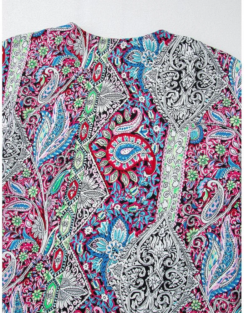 Red Paisley Print Open Front Kimono