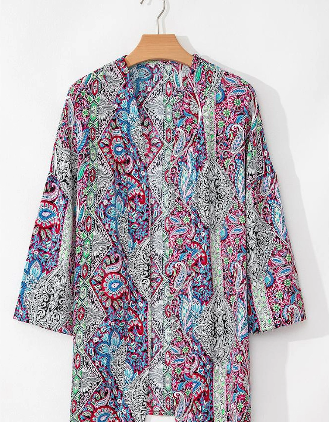Red Paisley Print Open Front Kimono