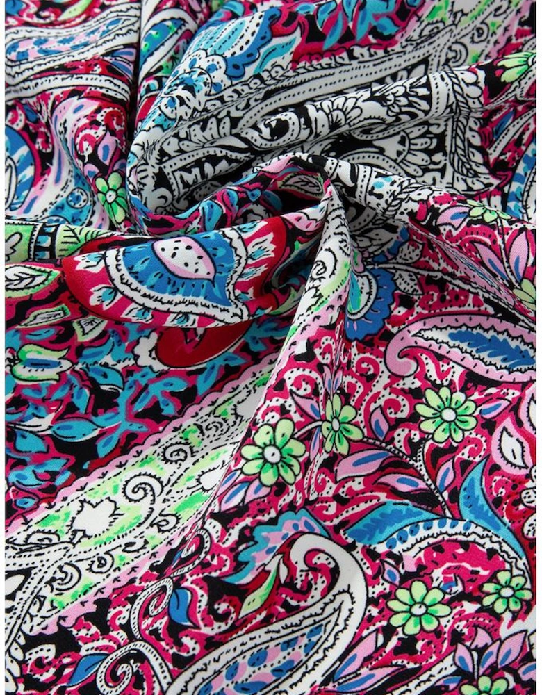 Red Paisley Print Open Front Kimono