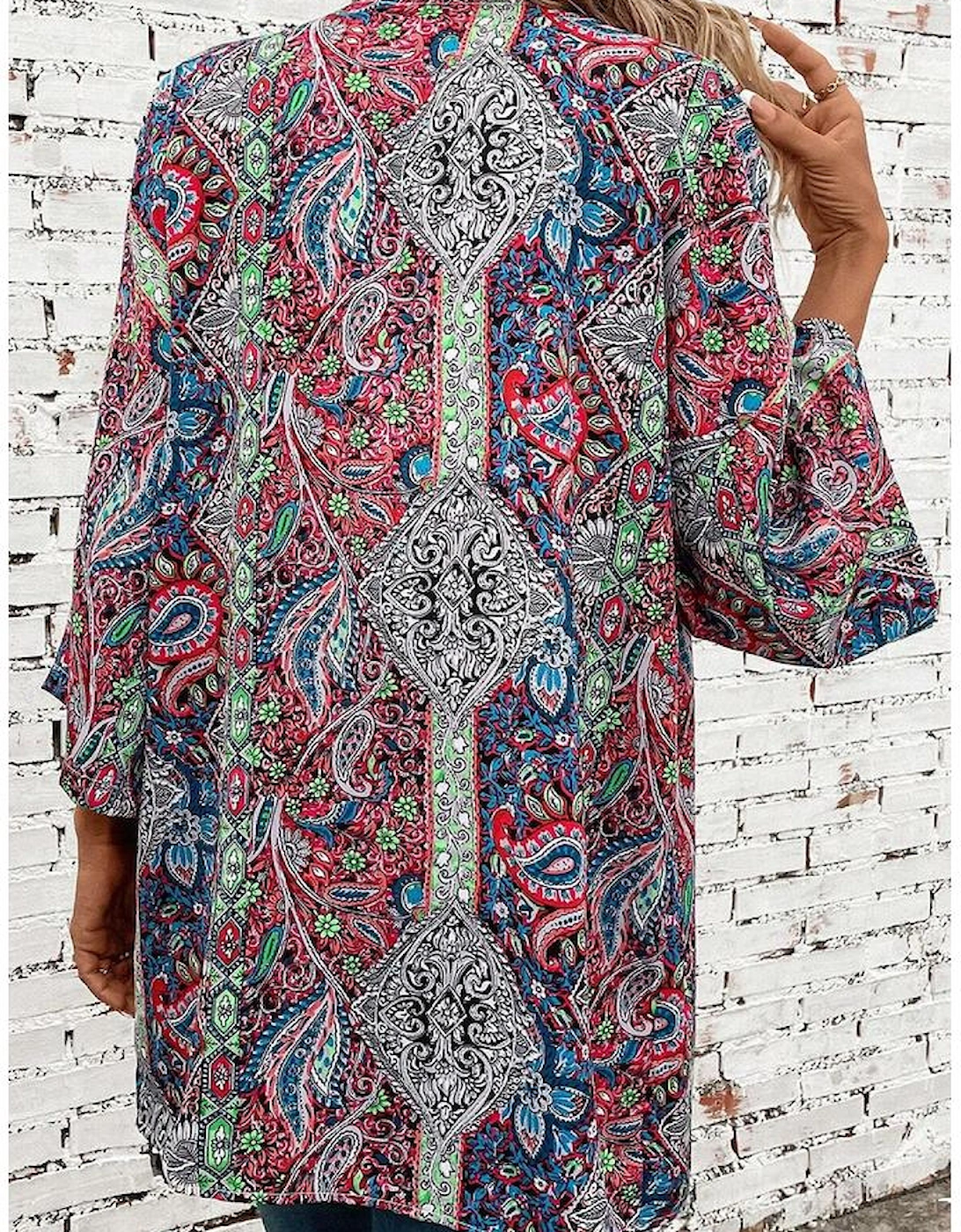 Red Paisley Print Open Front Kimono