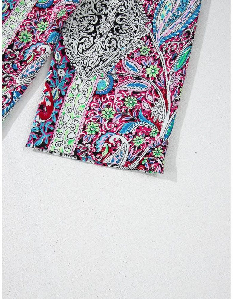 Red Paisley Print Open Front Kimono