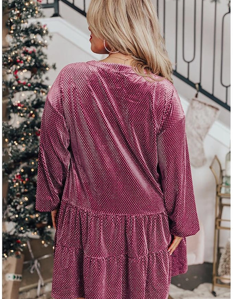 Meadow Mauve Plus Size Textured Velvet Tiered Buttons Tiered Dress