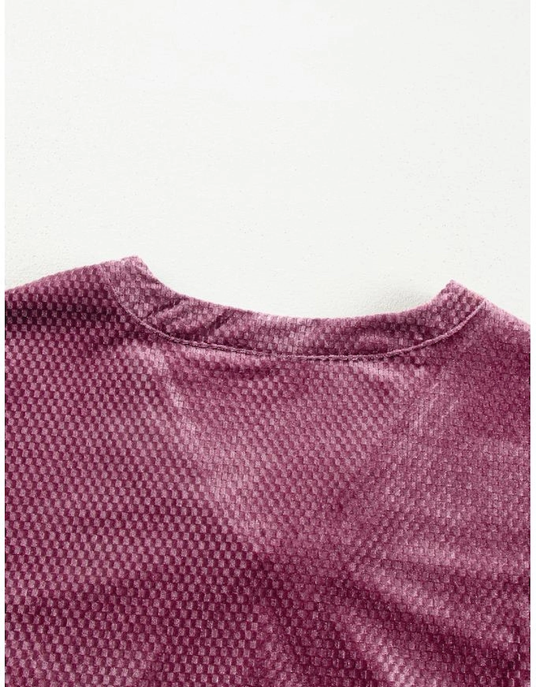 Meadow Mauve Plus Size Textured Velvet Tiered Buttons Tiered Dress